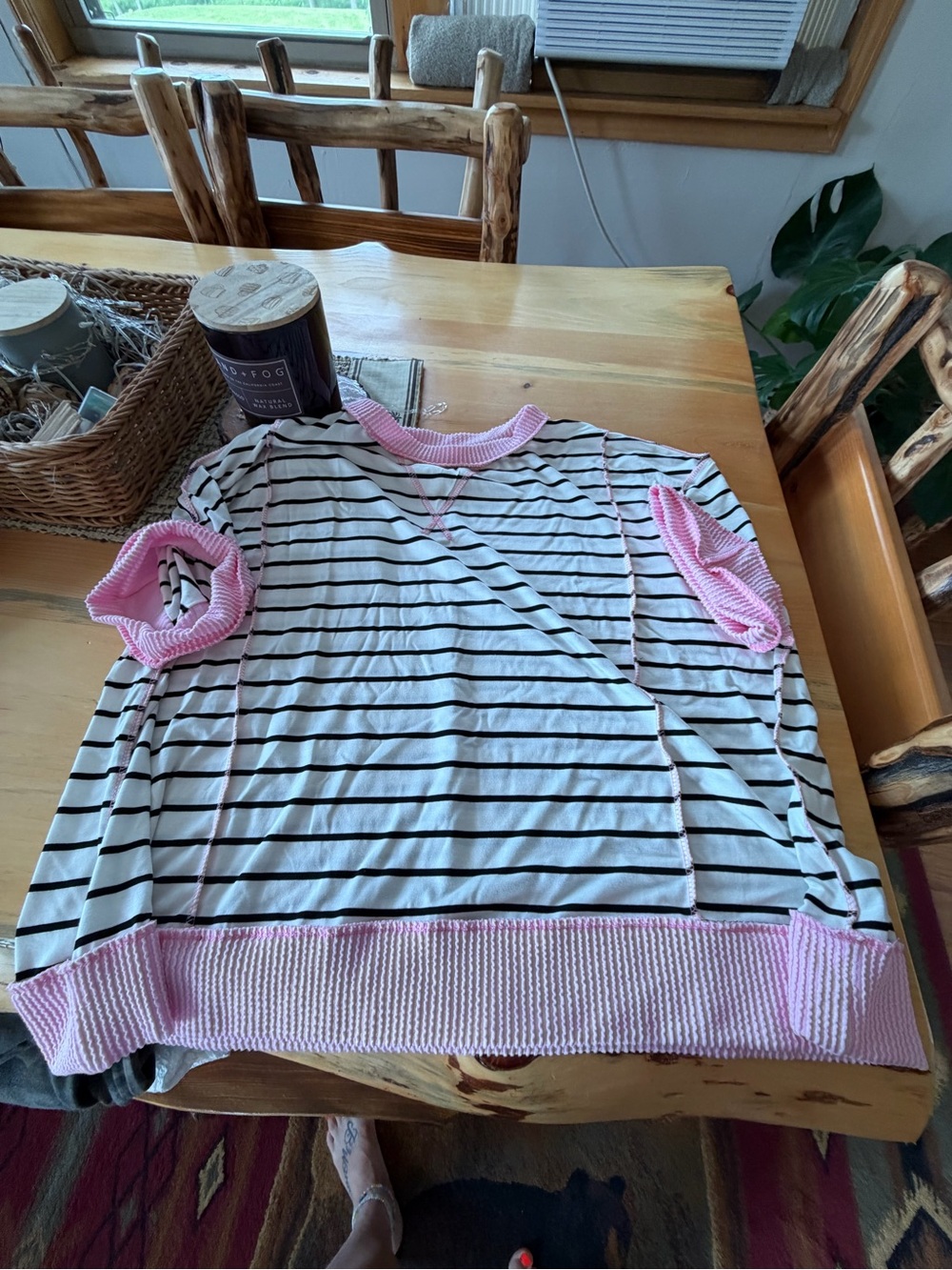 Striped Short Sleeve Tee with Pink Trim